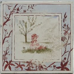 Antique Fireplace Tile Hand Painted C1890