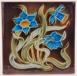 Antique Art Nouveau Tile Daffodils Henry Richards Tile Company C1907
