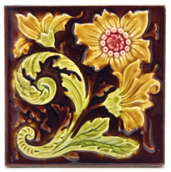 Antique Fireplace Tile Relief Moulded Floral Design T & R Boote Ltd C1890