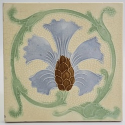 Art Nouveau Fireplace Majolica Tile Flower Design Corn Bros C1905-08