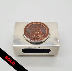 Novelty Solid Silver Matchbox Holder A. Barrett London 1900 / 2 Pence 1797 Coin