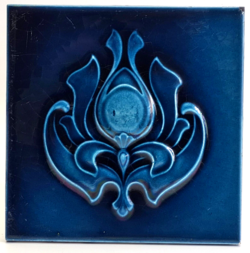 Antique Fireplace Tile Blue Moulded Majolica C1900