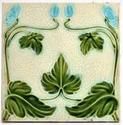 Art Nouveau Fireplace Majolica Tile Floral Design Corn Brothers C1902