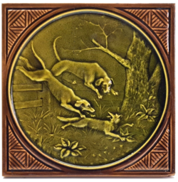 Antique Minton Hollins & Co Tile C1845 Dogs Hunting The Fox