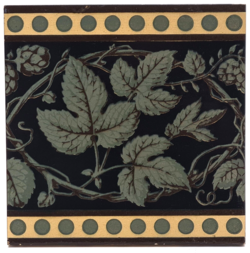 Victorian Mintons Hops & Leaves 8" Wall Tile C1885
