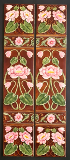 Art Nouveau Set of Ten Fireplace Majolica Tiles Floral Design Corn Bros C1900