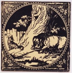 Aesops Fables - The Boar and The Fox - Black - Minton Hollins & Co C 1875