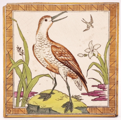 Antique Fireplace Tile by Minton Hollins & Co Birds Series 8" x 8" C1875