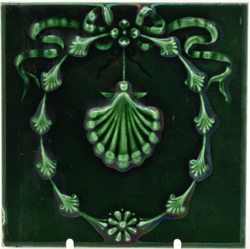 Superb Green Glaze Relief Moulded Majolica Tile by Mansfield Bros c1900
