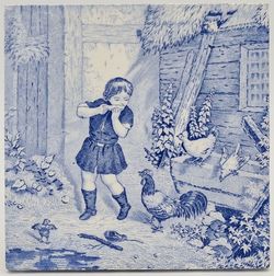 RARE ANTIQUE VICTORIAN BLUE AND WHITE TRANSFER PRINTED TILE C1880 AE1