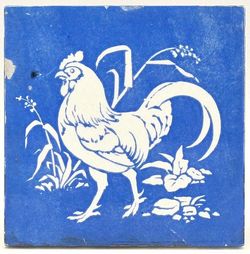 Antique Transfer Printed Tile Cock Farm & Field Subjects Minton & Co C1875