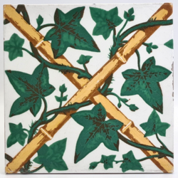Antique Minton Tile Crossed Bamboo With Ivy 7" C1880