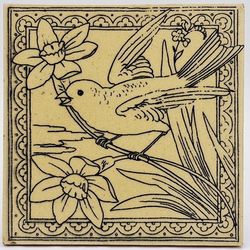 Antique Fireplace Tile by Minton Hollins & Co Birds Series C1875 AE4
