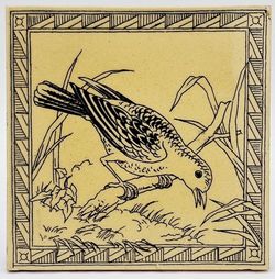 Antique Fireplace Tile by Minton Hollins & Co Birds Series C1875 AE3