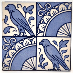 ANTIQUE MINTON 19TH CENTURY BIRD DESIGN 6 INCH TILE PUGIN DESIGN