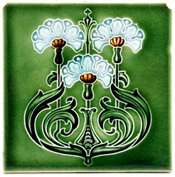 Art Nouveau Fireplace Tile Green Majolica Floral Design T & R Boote 1906