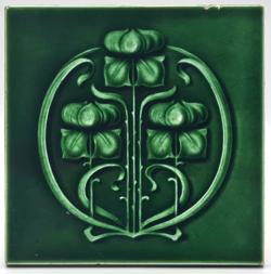 Art Nouveau Fireplace Tile Green Majolica Floral Design T & R Boote C1900