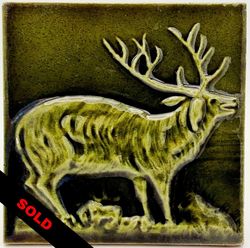Antique Fireplace Moulded Majolica Tile Stag