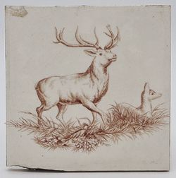 Antique Josiah Wedgwood & Sons Etruria Brown Transfer Tile Buck Deer 1876 AE1