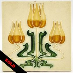 Antique Fireplace Tile Triple Tulip Gibbons Hinton & Co English 1906