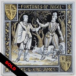 RARE LARGE 8" MINTON FORTUNES OF NIGEL TILE by JOHN MOYR SMITH
