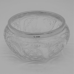 Antique Cut Crystal Glass Bowl With A Sterling Silver Rim