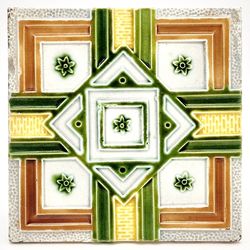 Art Nouveau Fireplace Majolica Tile Geometric Design Made in Japan C1930