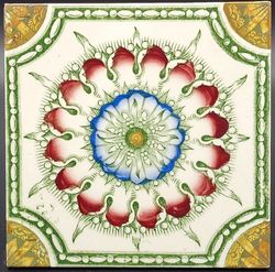 Antique Fireplace Tile Transfer And Hand Tinted Sunflower Tile C1900