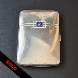 Antique Continental 900 Silver Cigarette Case with Blue & White Enamel