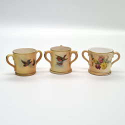 3 x Royal Worcester Antique Miniature Porcelain Loving Cups